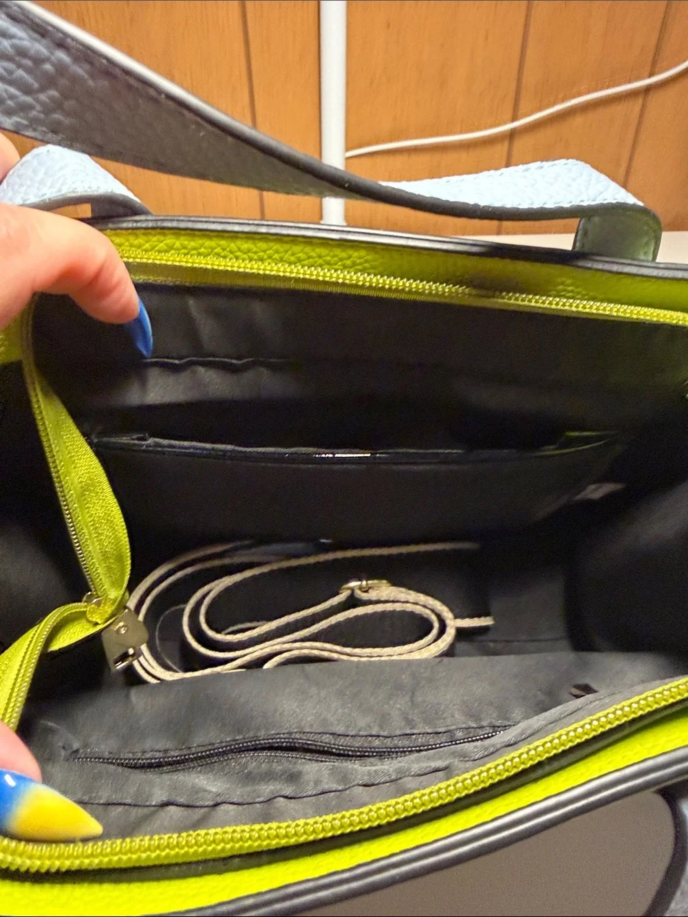 Leather Tote Bag in White, Lime & Light Blue - Stylish Men’s Carryall
